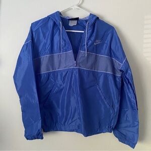Nike Blue Windbreaker Vintage 80s 1/4 Zip Jacket with Drawstring Hood Size M